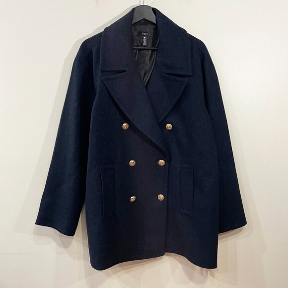 Last Chance! New Aqua Wool Blend Oversized Peacoat Navy Blue XL $148 - Picture 4 of 10